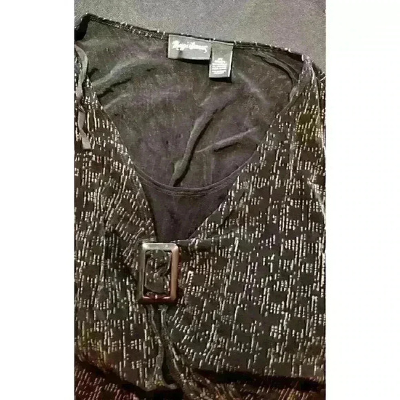 MAGGIE BURNES Womans TUNIC Top BLACK Faux 2 pc 3/4 Sleeve shirt STRETCH size 2x - Picture 5 of 5